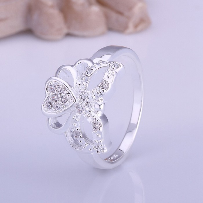 SR409 Fashion Silver Jewelry Crystal Heart Rings For Women