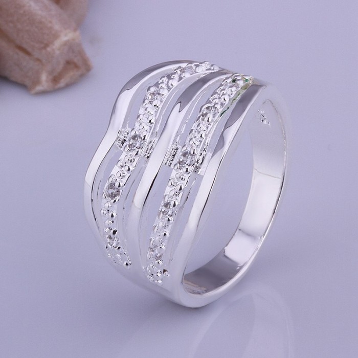 SR413 Fashion Silver Jewelry Crystal Geometry Rings For Women