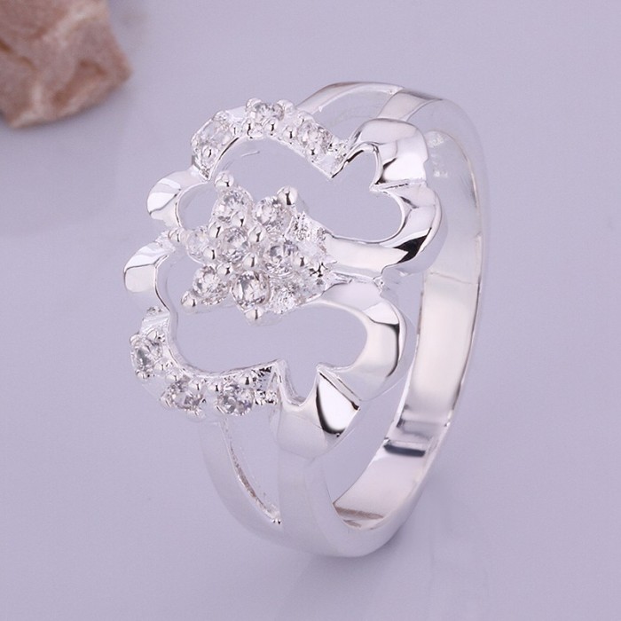 SR415 Fashion Silver Jewelry Crystal Flower Rings For Women