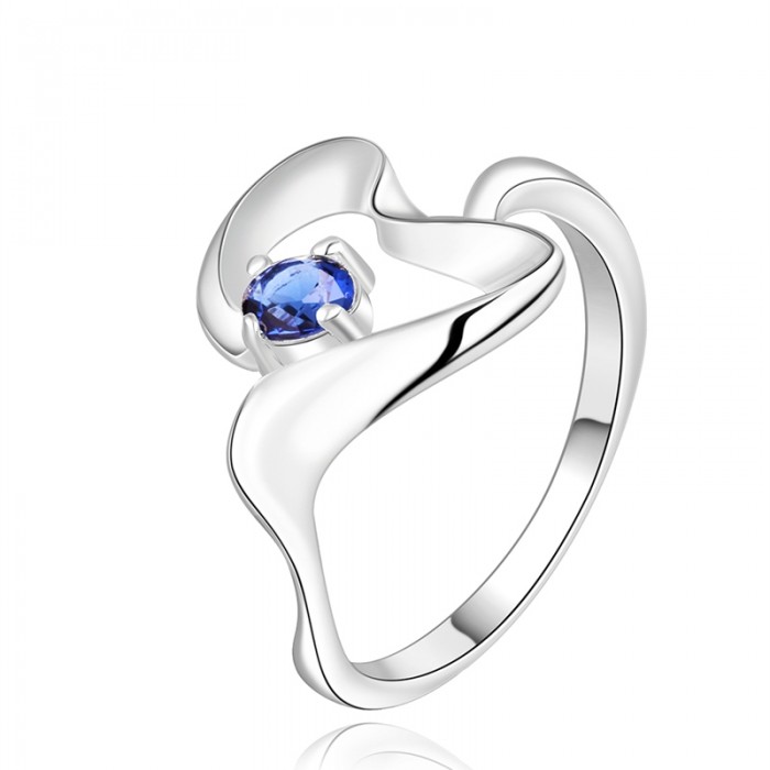 SR466 Fashion Silver Jewelry Blue Crystal Heart Rings For Women