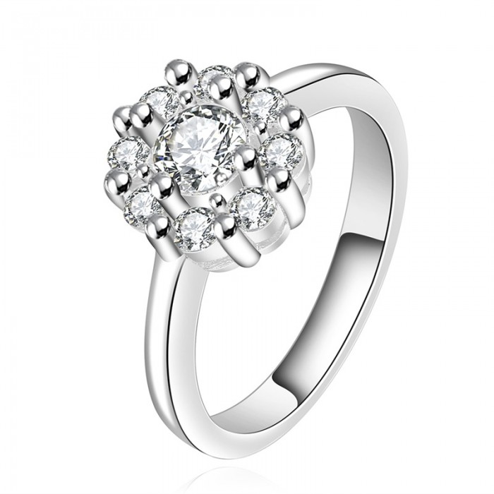 SR520 Fashion Silver Jewelry Crystal Flower Rings For Women