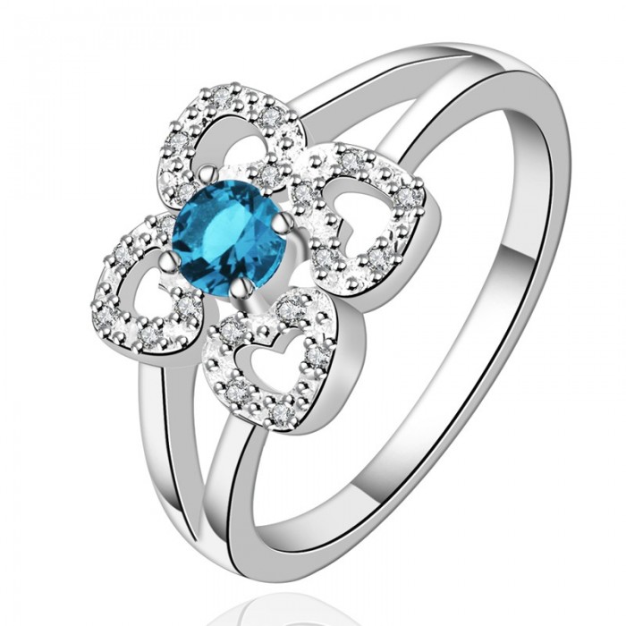 SR567-B Fashion Silver Jewelry Blue Crystal Flower Rings For Women