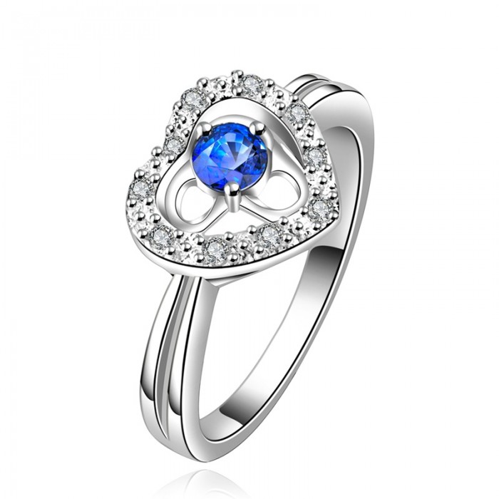 SR643-A Fashion Silver Jewelry Blue Crystal Heart Rings For Women