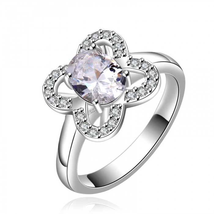 SR647-B Fashion Silver Jewelry Crystal Flower Rings For Women