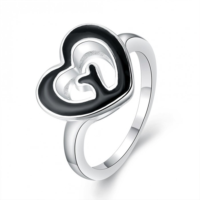 SR676 Fashion Silver Jewelry Black Heart Rings For Women