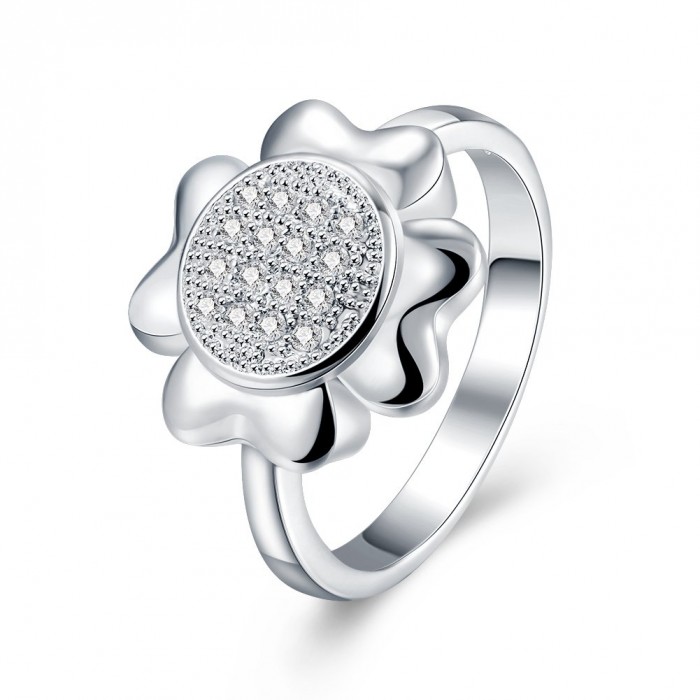 SR733 Fashion Silver Jewelry Crystal Sunflower Rings For Women