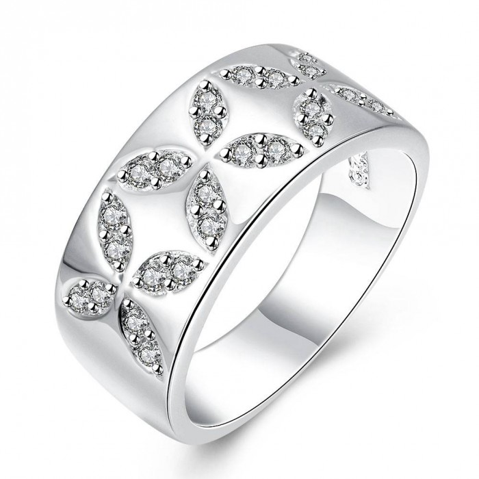 SR788 Fashion Silver Jewelry Crystal Flower Rings For Women