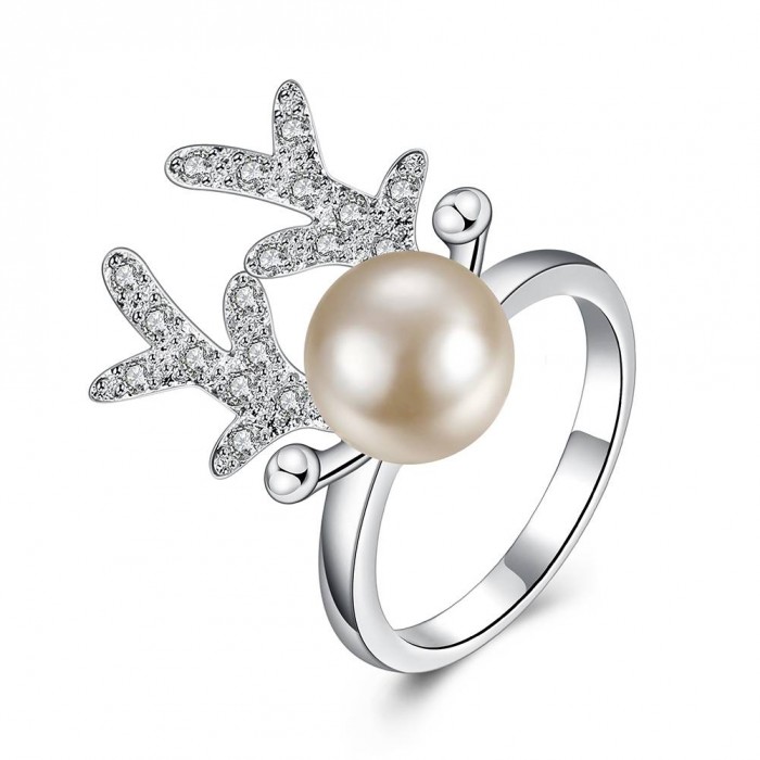 SR790 Fashion Silver Jewelry Crystal Pearl Rings For Women