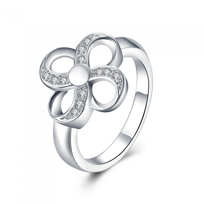 SR822 Fashion Silver Jewelry Crystal Flower Rings For Women