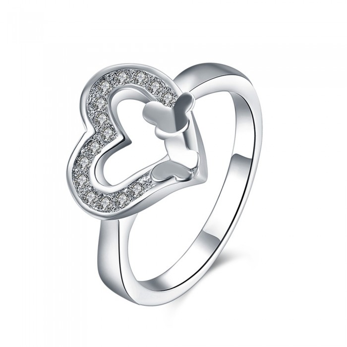 SR828 Fashion Silver Jewelry Crystal Heart Rings For Women