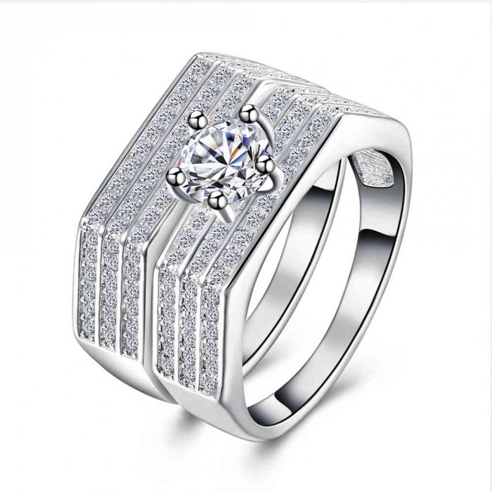 SR975 Fashion Silver Jewelry Crystal Geometry Rings For Women