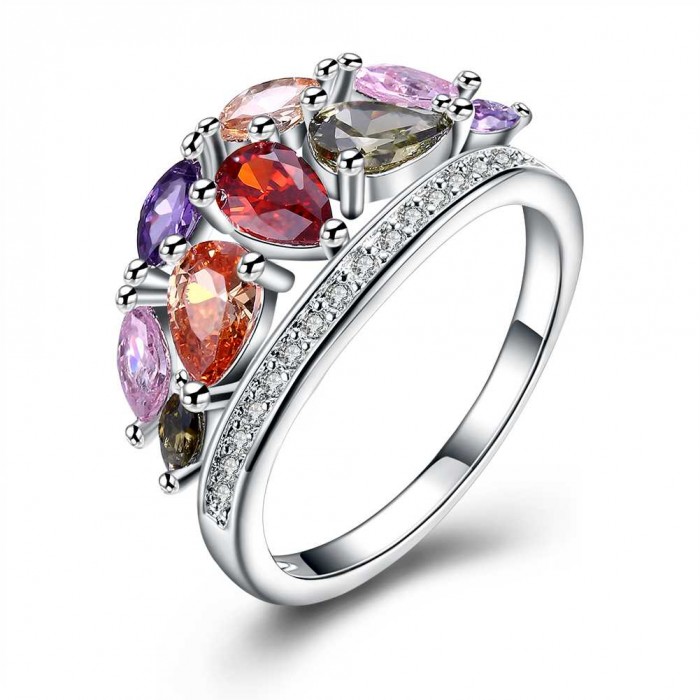 SR994-B Fashion Silver Jewelry Crystal Colorful Rings For Women R