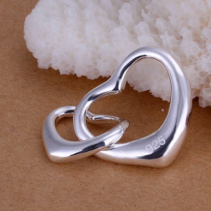 SP007 Fashion Silver Jewelry 2 Heart Chain Pendant Necklace