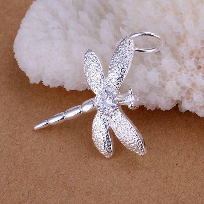 SP011 Fashion Silver Jewelry Crystal Dragonfly Chain Pendant Necklace