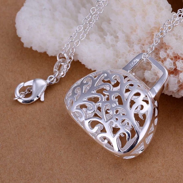 SP037 Fashion Silver Jewelry Hollow Bag Chain Pendant Necklace