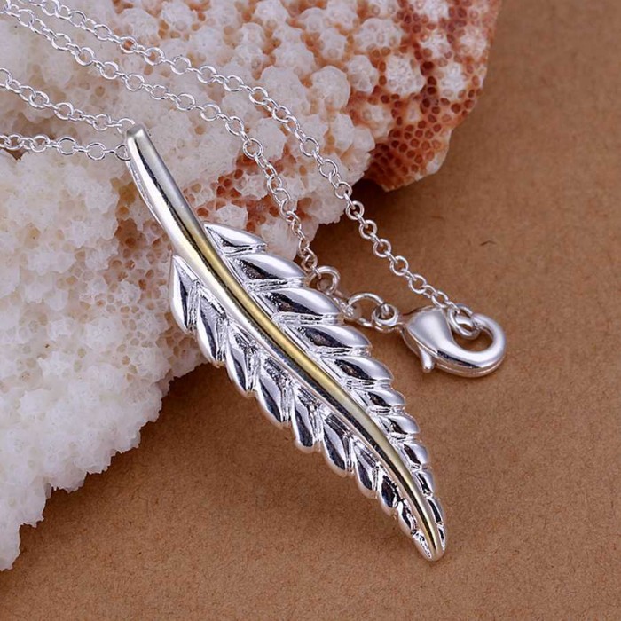 SP039 Fashion Silver Jewelry Gold Feather Chain Pendant Necklace