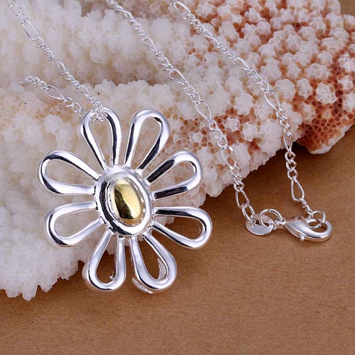 SP044 Fashion Silver Jewelry Gold Mum Chain Pendant Necklace