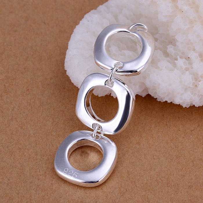 SP053 Fashion Silver Jewelry 3 Square Chain Pendant Necklace