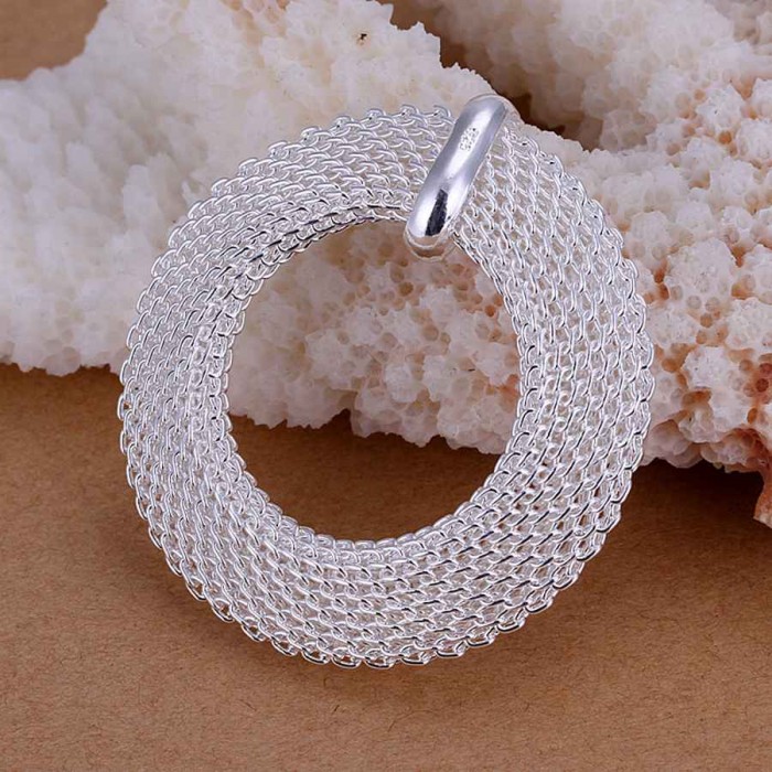 SP054 Fashion Silver Jewelry Mesh Circle Chain Pendant Necklace