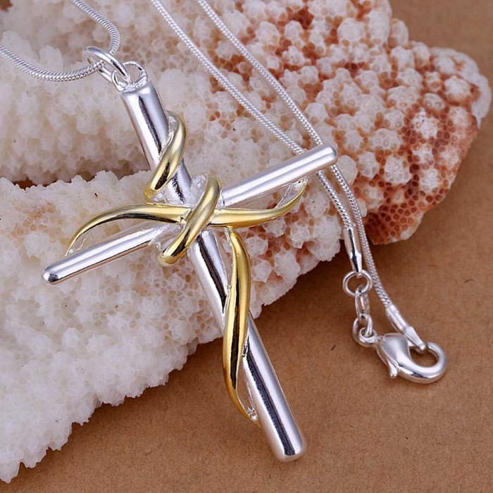 SP088 Fashion Silver Jewelry Gold Cross Chain Pendant Necklace