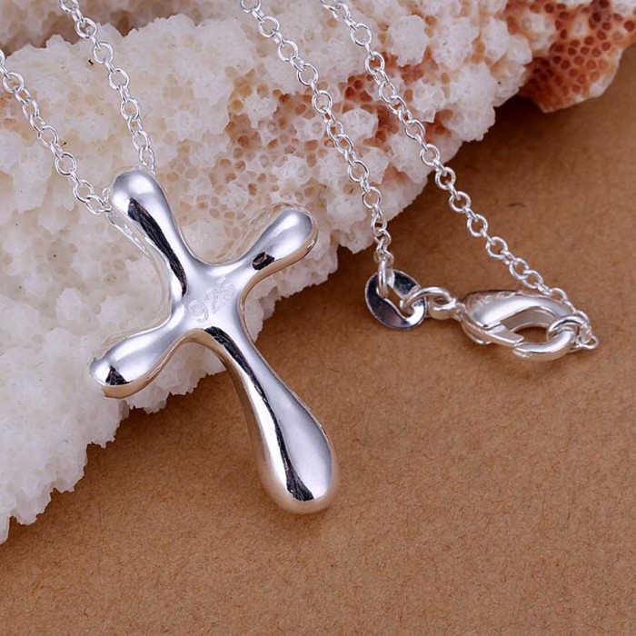 SP105 Fashion Silver Jewelry Waterdrop Cross Chain Pendant Necklace