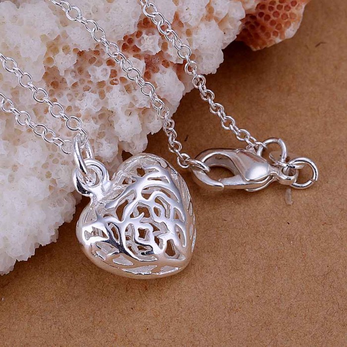 SP111 Fashion Silver Jewelry Flower Heart Chain Pendant Necklace