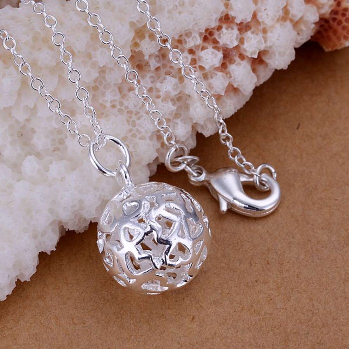 SP174 Fashion Silver Jewelry Hollow Ball Chain Pendant Necklace