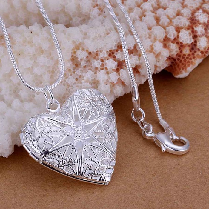 SP185 Fashion Silver Jewelry Heart Rahmen Chain Pendant Necklace