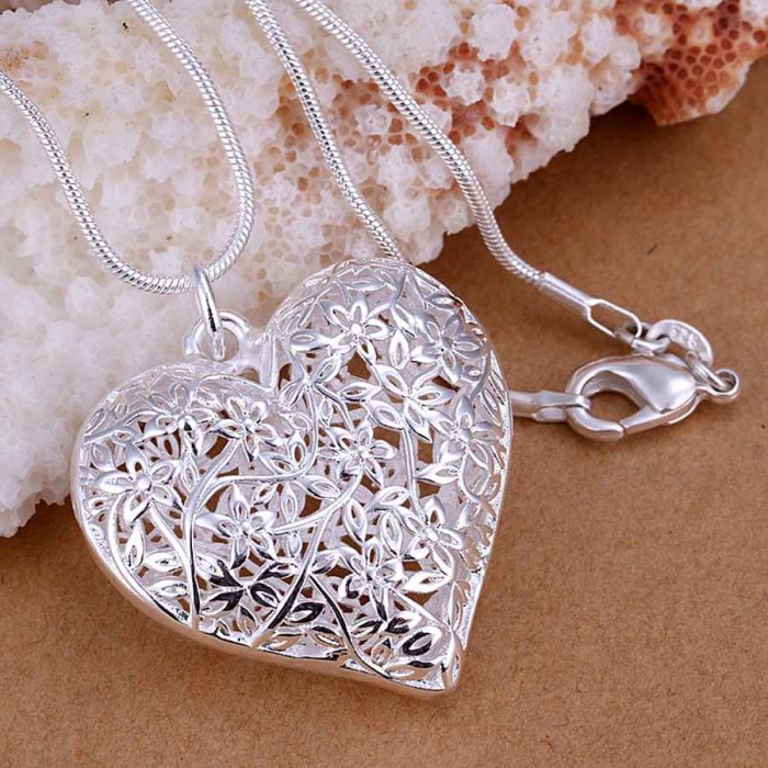 SP218 Fashion Silver Jewelry Beauty Heart Chain Pendant Necklace