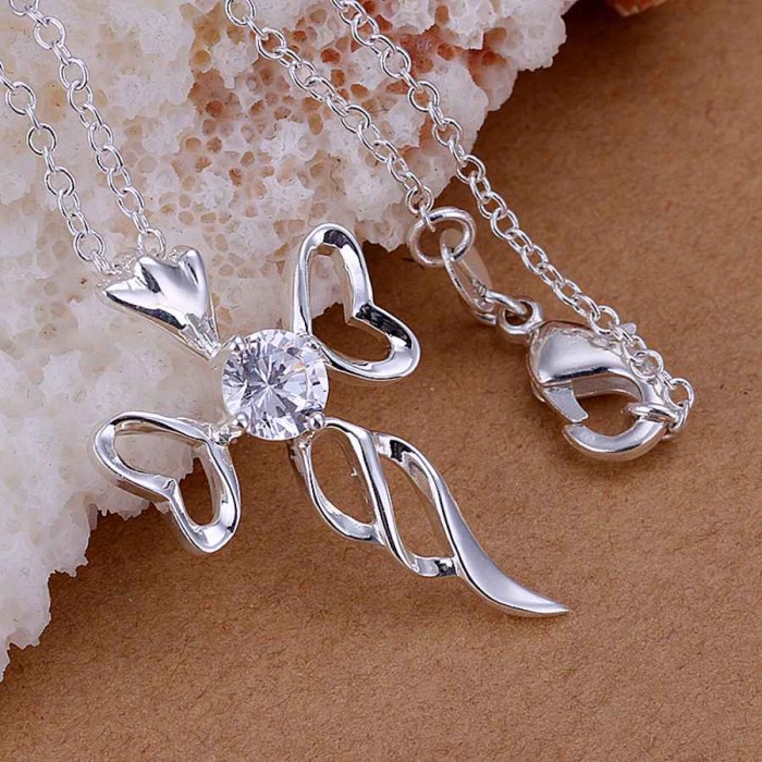 SP227 Fashion Silver Jewelry Crystal Cross Chain Pendant Necklace