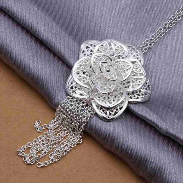 SP318 Fashion Silver Jewelry Beauty Flower Chain Pendant Necklace